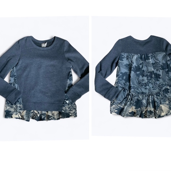 Anthropologie Vanessa Virginia Navy Blue Embroidered Lace Tulle Back Top SZ M - Picture 3 of 14